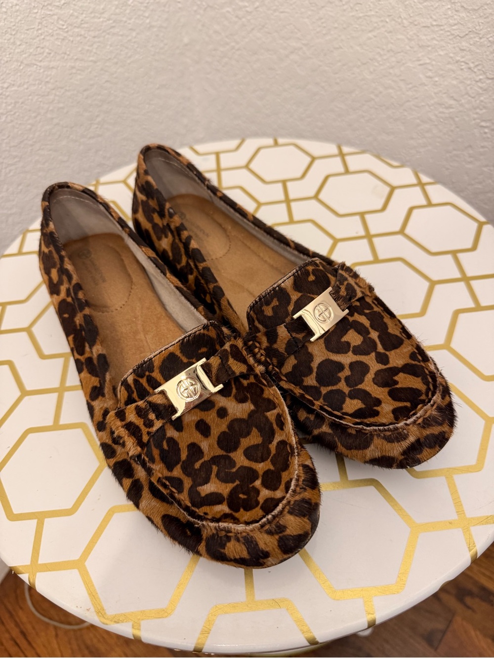 Giani Bernini Leopard Print Loafers with Gold Accent